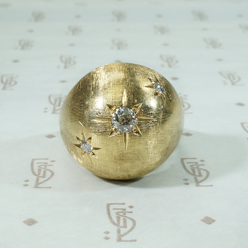 Star Set Diamond Brushed Gold Dome Ring