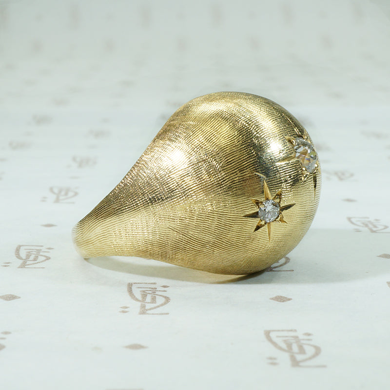 Star Set Diamond Brushed Gold Dome Ring
