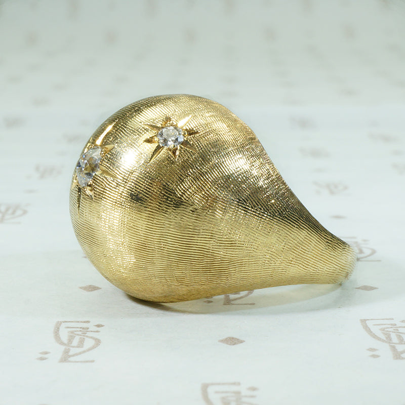 Star Set Diamond Brushed Gold Dome Ring