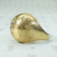 Star Set Diamond Brushed Gold Dome Ring