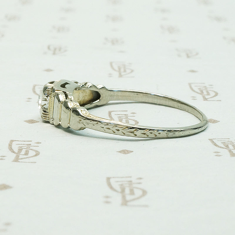 Vintage Step Side White Gold Diamond Engagement Ring