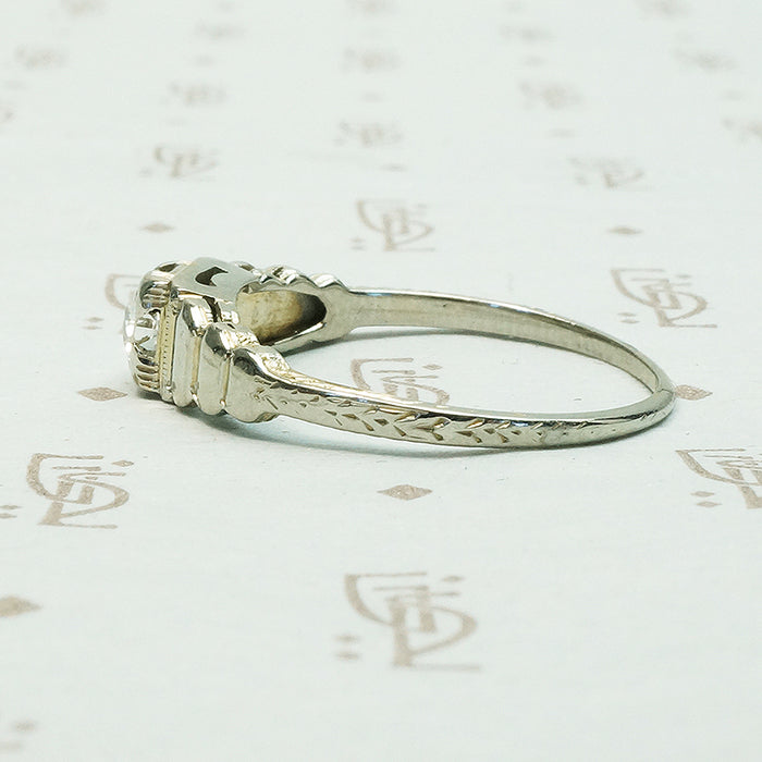 Vintage Step Side White Gold Diamond Engagement Ring