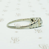 Vintage Step Side White Gold Diamond Engagement Ring