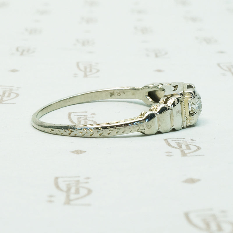 Vintage Step Side White Gold Diamond Engagement Ring