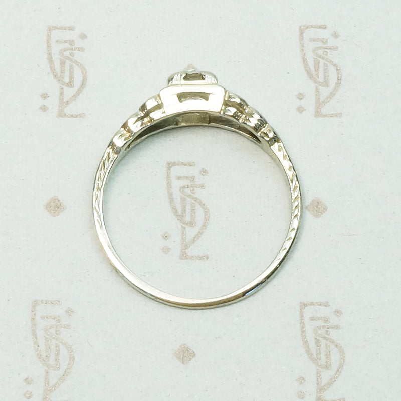 Vintage Step Side White Gold Diamond Engagement Ring