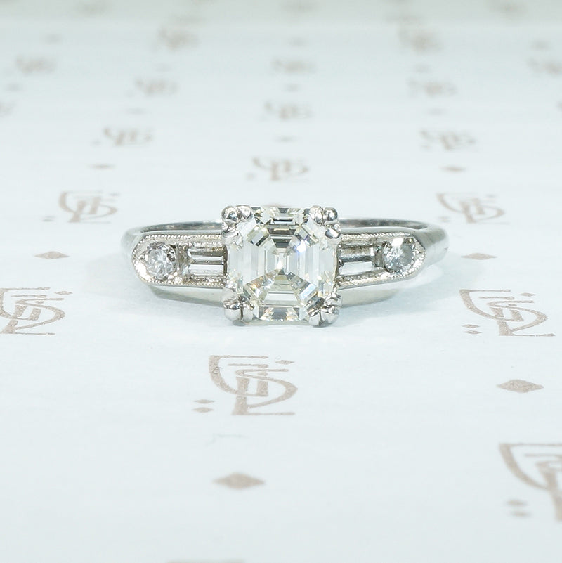 emerald step cut gia diamond engagement ring in platinum circa 1940