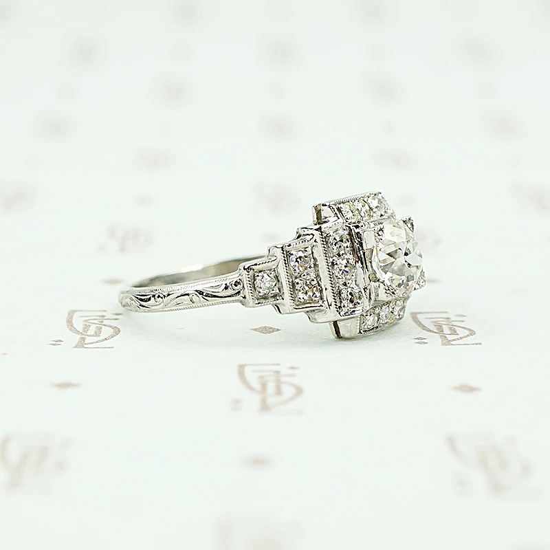 platinum deco engagement ring side