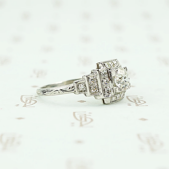 platinum deco engagement ring side