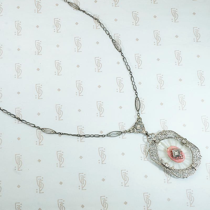 Romantic Silver Filigree Camphor Glass Necklace