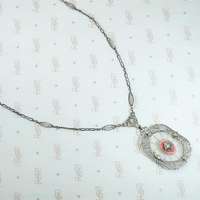 Romantic Silver Filigree Camphor Glass Necklace