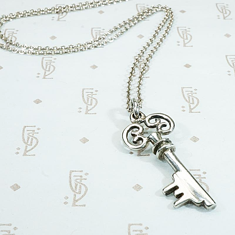 Sweet Scrolled Silver Key Pendant