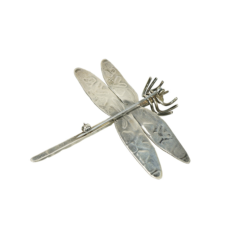 Vintage Coin Silver Dragonfly Brooch - Gem Set Love