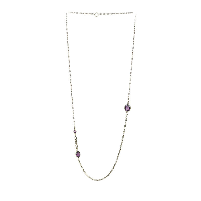 Silver and Amethyst Glass Necklace - Gem Set Love
