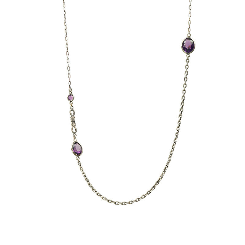 Silver and Amethyst Glass Necklace - Gem Set Love