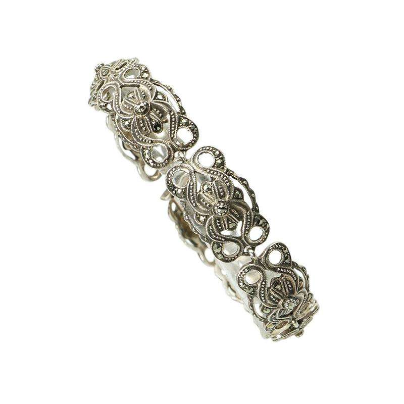 Beautifully Detailed Vintage Sterling and Marcasite Bracelet