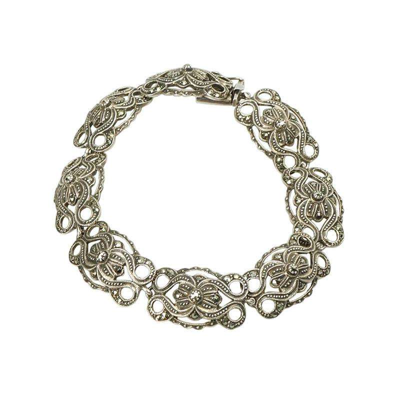 Beautifully Detailed Vintage Sterling and Marcasite Bracelet