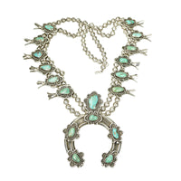 Heavy Navajo Squash Blossom Necklace in Turquoise and Silver