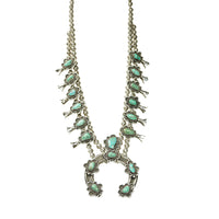 Heavy Navajo Squash Blossom Necklace in Turquoise and Silver