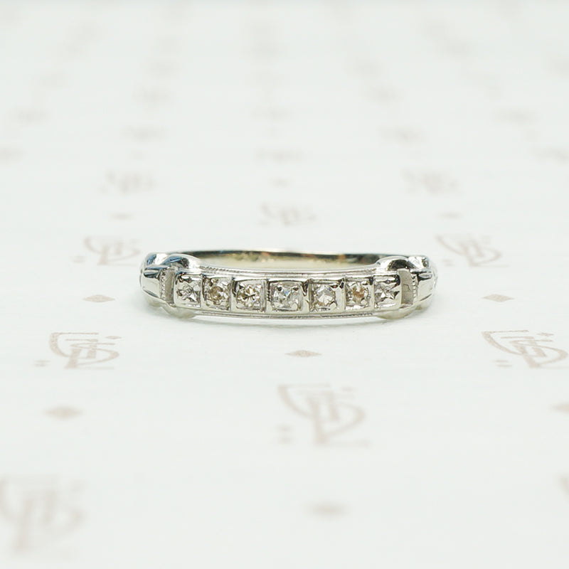 deco buckle side white gold diamond band