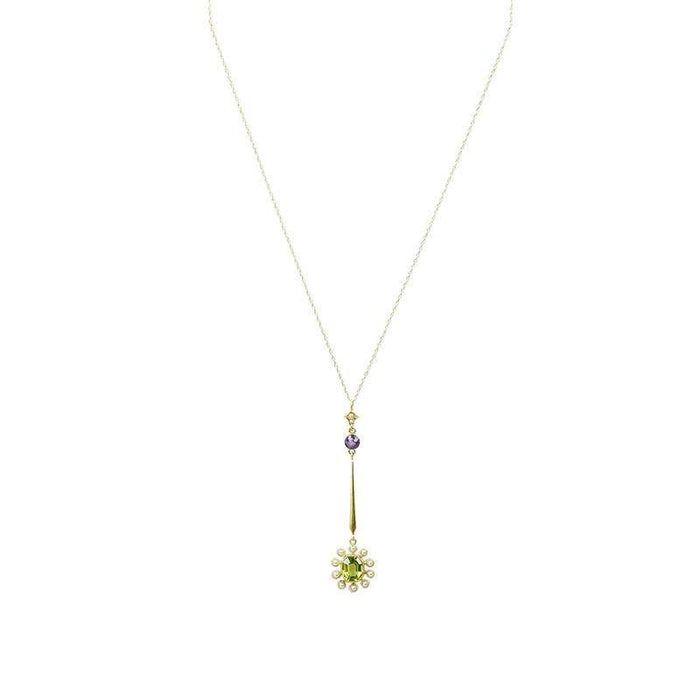 Suffragette Pendant Amethyst Peridot and Pearls circa 1910