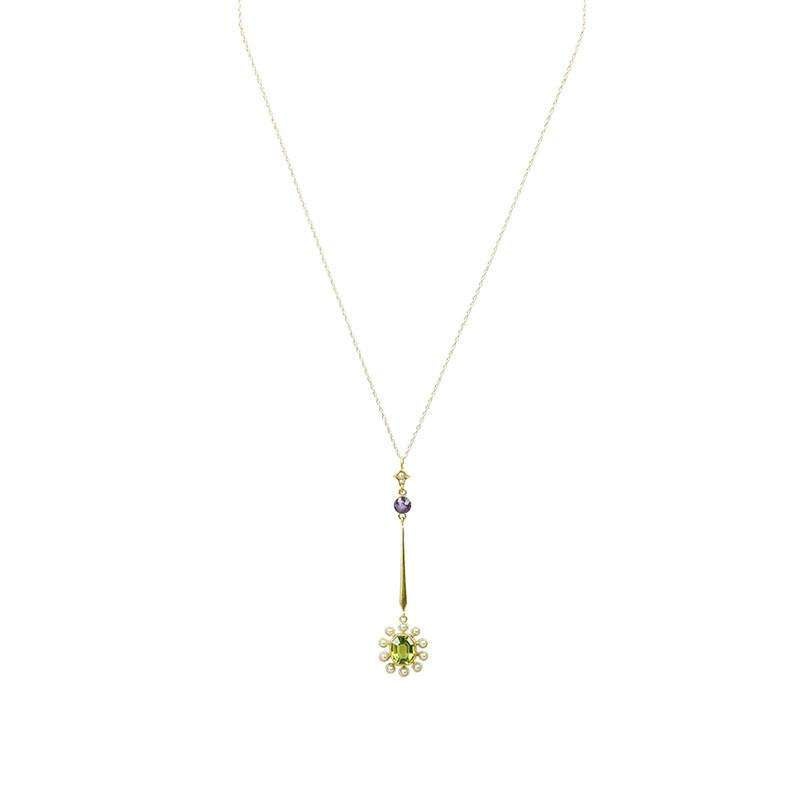 Suffragette Pendant Amethyst Peridot and Pearls circa 1910