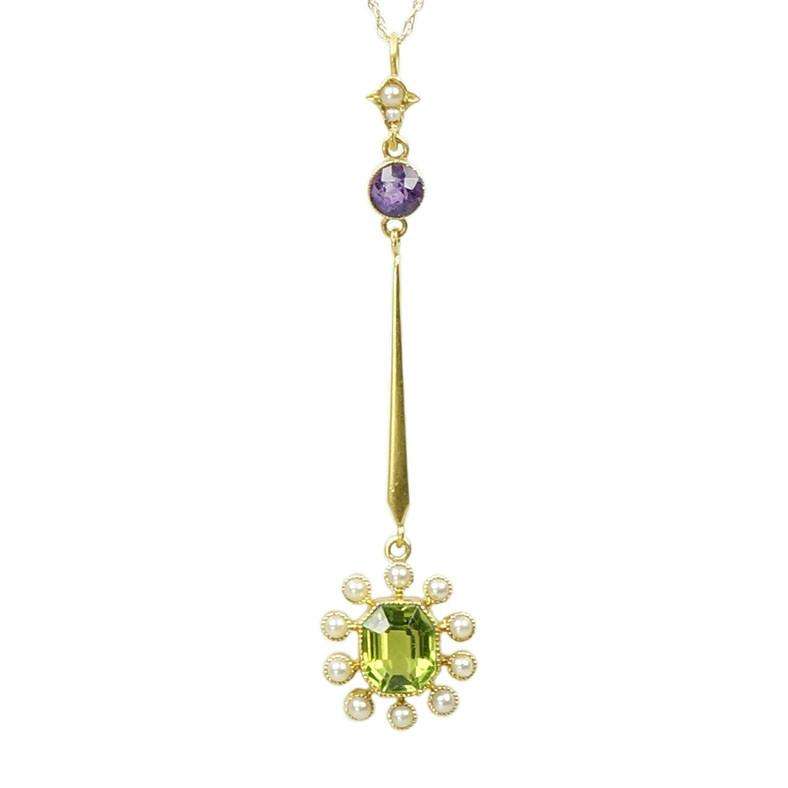 Suffragette Pendant Amethyst Peridot and Pearls circa 1910