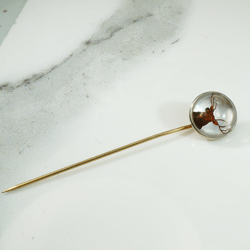 Reverse Carved and Painted Crystal Stick Pin