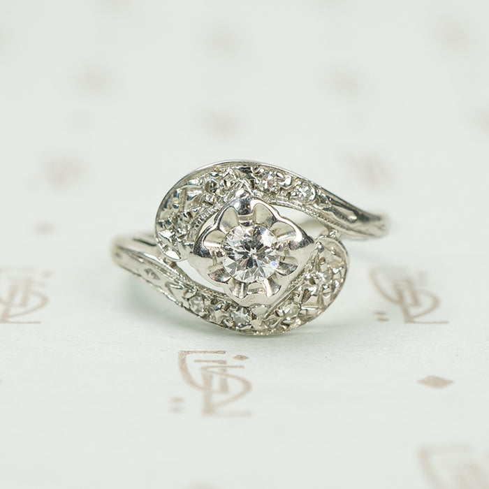Mid Century Swirl Diamond Wedding Set
