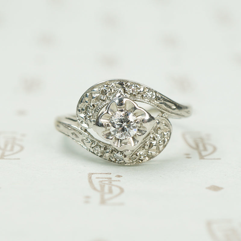 Mid Century Swirl Diamond Wedding Set