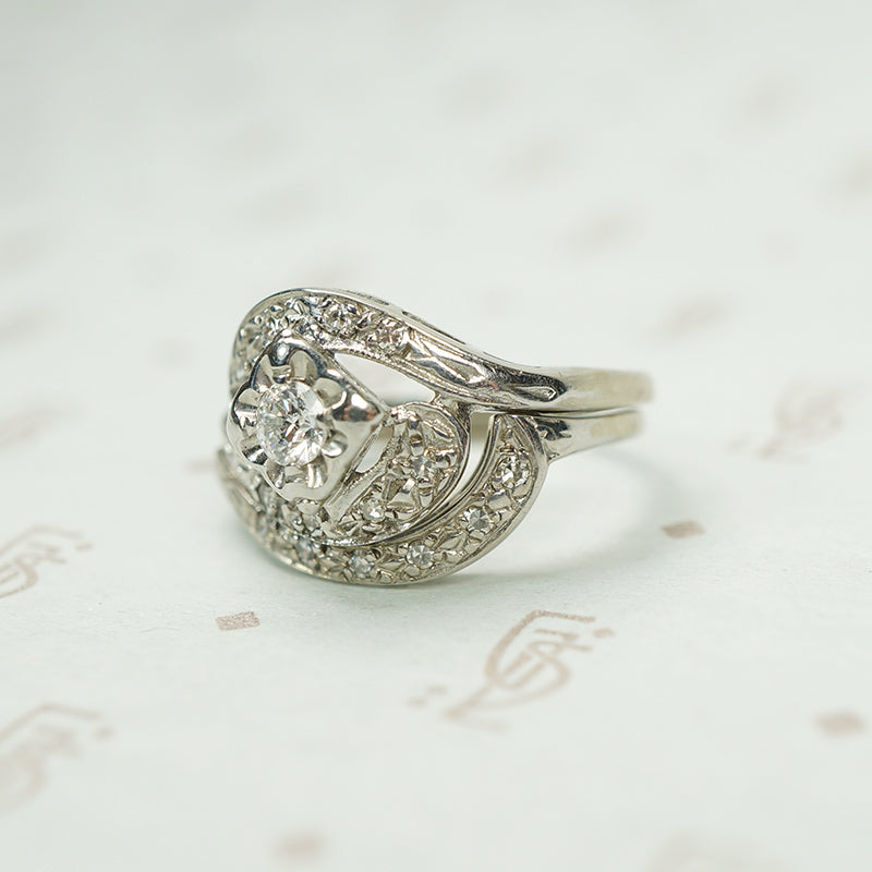 Mid Century Swirl Diamond Wedding Set