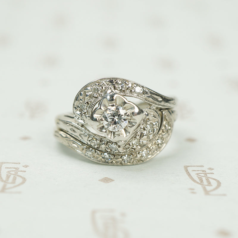 Mid Century Swirl Diamond Wedding Set