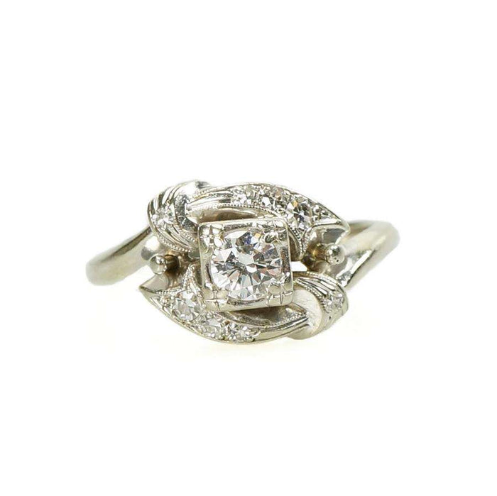 Vintage White Gold Diamond Wrapped Solitaire