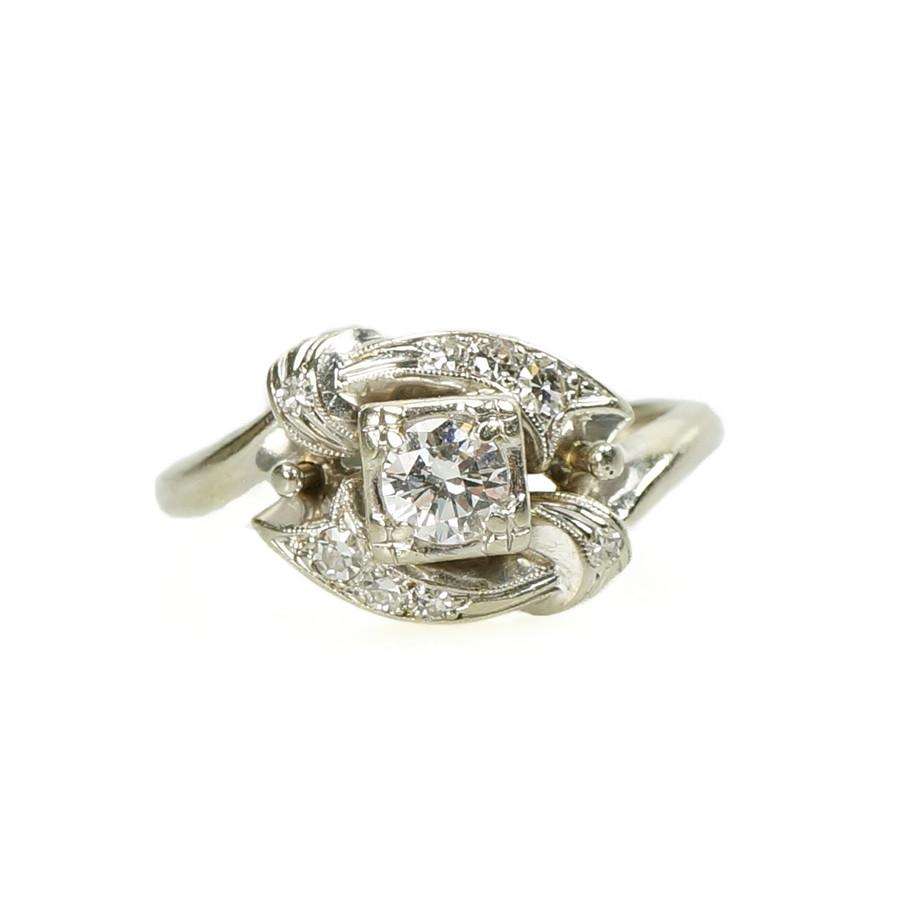 Vintage White Gold Diamond Wrapped Solitaire