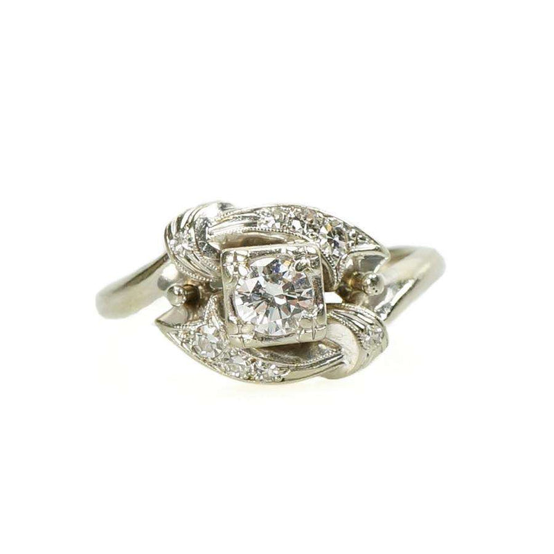 Vintage White Gold Diamond Wrapped Solitaire