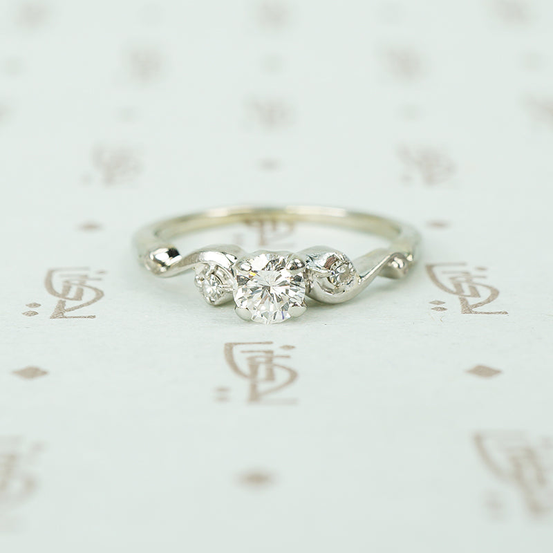 Gorgeous Vintage Swoopy White Gold Diamond Ring