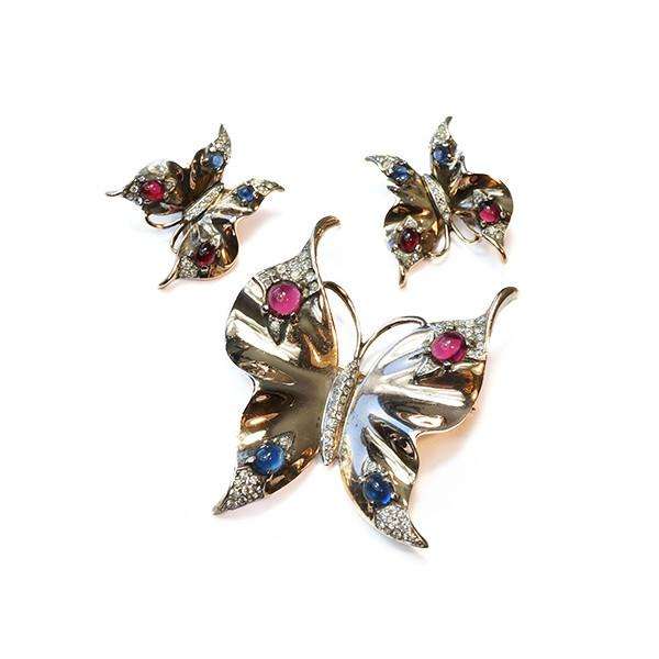 1940's signed Trifari Sterling Butterfly Brooch & Earrings by Alfred Philippe
