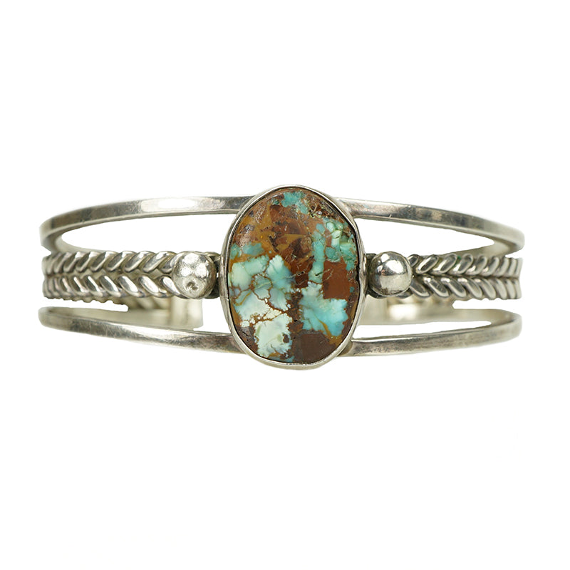 Vintage Sterling and Turquoise Michael Tahe Cuff - Gem Set Love