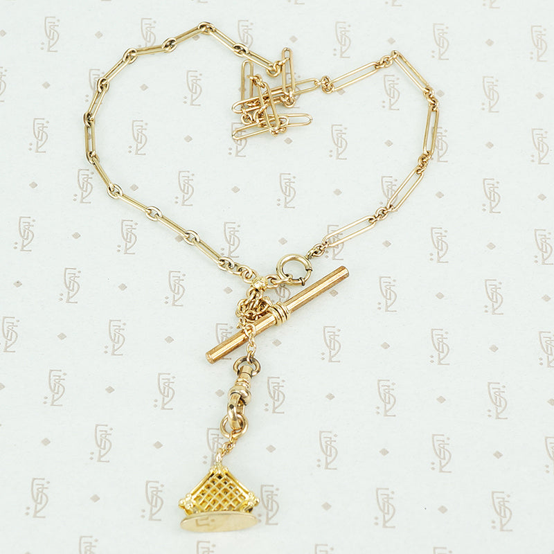 paperclip chain necklace with t-bar and watch hook swivel with fob