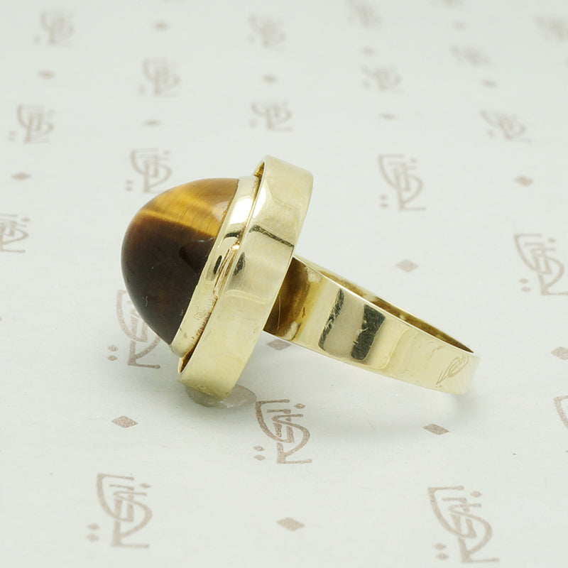 Mid Century Tigers Eye Ring in Bold Gold