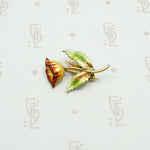 Wee Enameled Gold Art Nouveau Flower Brooch