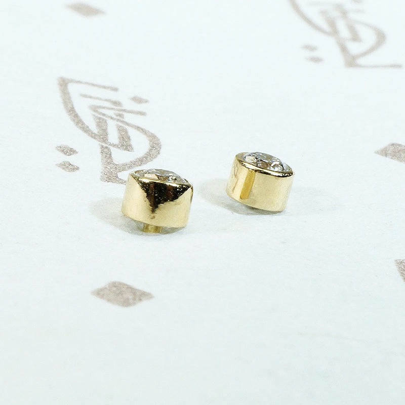 tiny 14k yellow gold bezel set diamond studs recycled