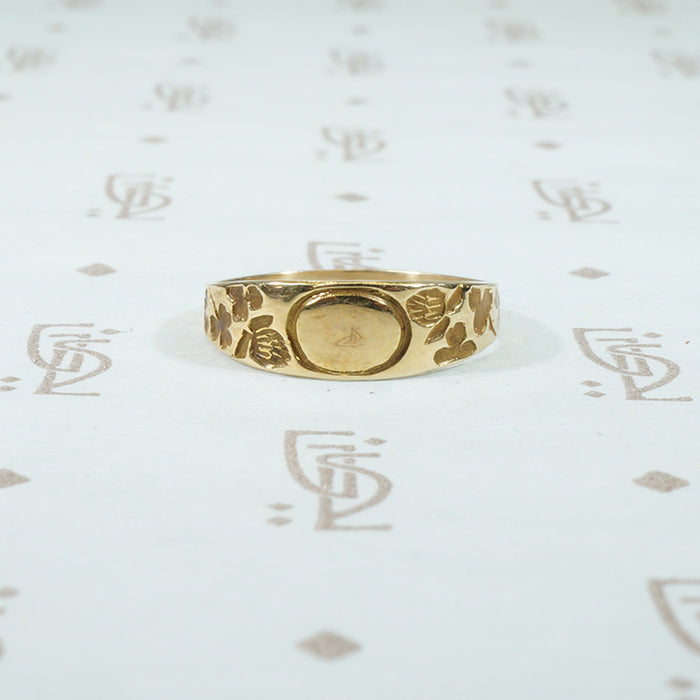 tiny 10k yellow gold signet ring with clover design