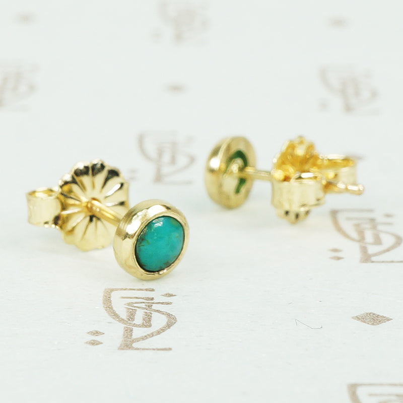 Tiny Green Turquoise and Recycled Gold Studs