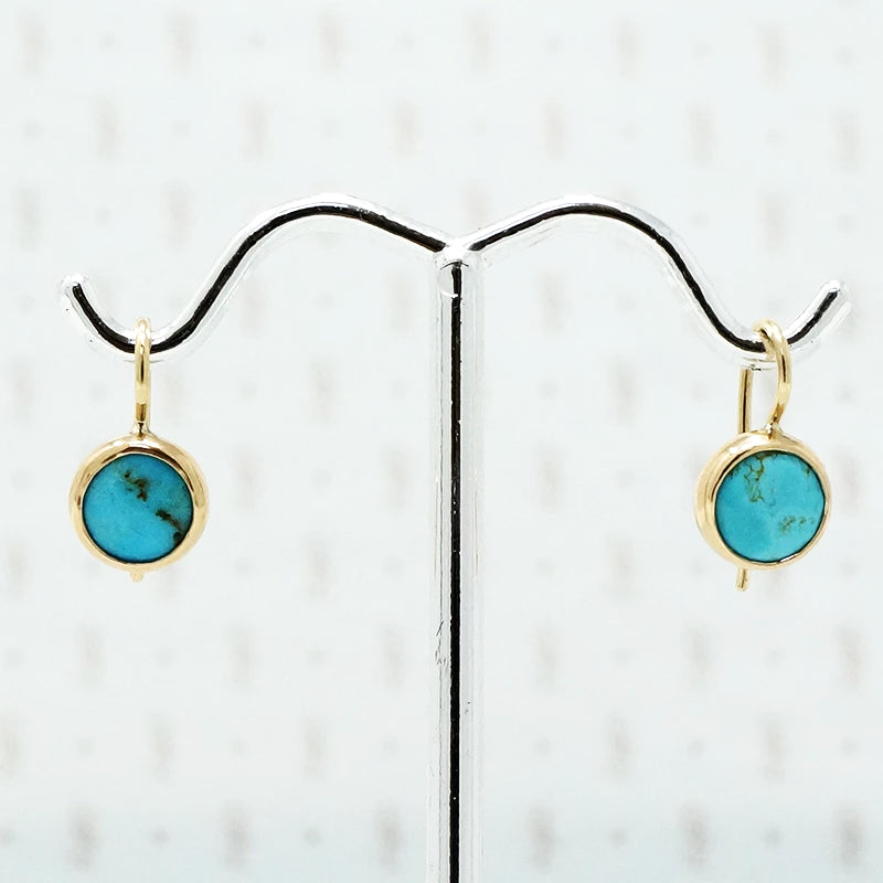 Bright Blue Turquoise and Recycled Gold Earrings