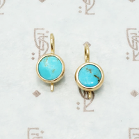 Bright Blue Turquoise and Recycled Gold Earrings