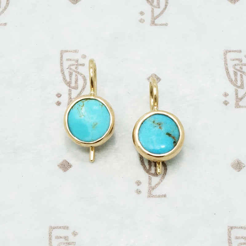 Bright Blue Turquoise and Recycled Gold Earrings