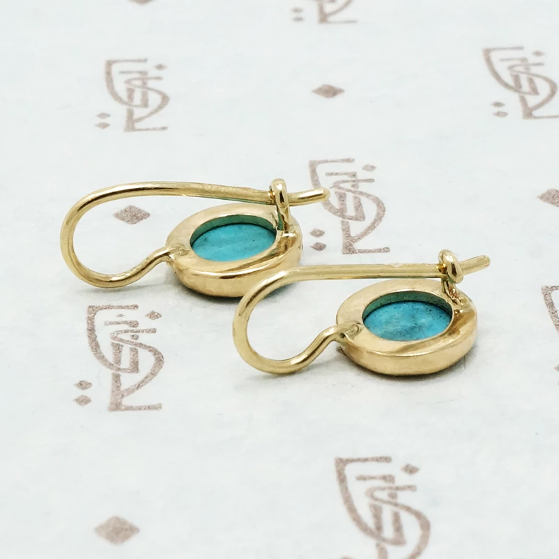 Bright Blue Turquoise and Recycled Gold Earrings