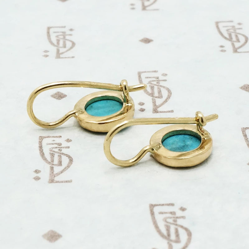 Bright Blue Turquoise and Recycled Gold Earrings