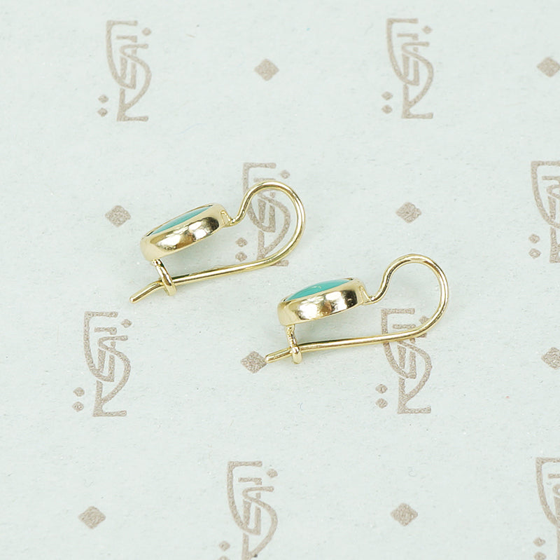 recycled gold and vintage turquoise earrings side view