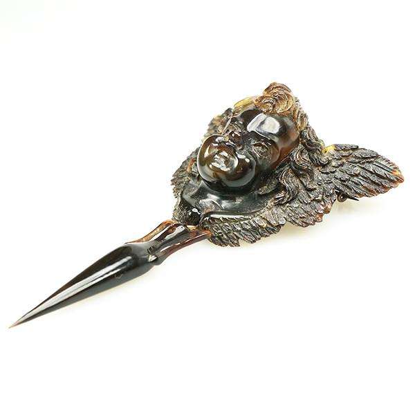 Beautifully Carved Victorian Tortoise Shell Cherub & Urn Brooch